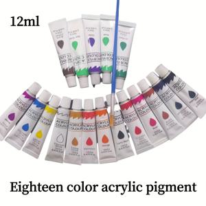 18 색 아크릴 페인트 세트, 각각 12ml 오일 페인팅 수채화 손가락 페인팅에 1 펜이 포함되어 있습니다