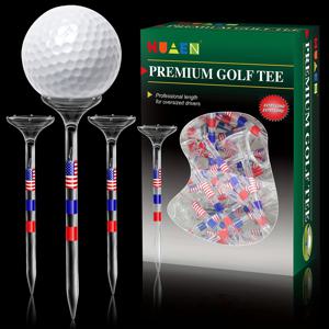 50개 플라스틱 골프 티 - 큰 컵 및 8프롱이 있는 3 1/4인치, 미국 국기 디자인 | 마찰 및 측면 스핀 감소 | 깨지지 않는 롱 골프 티 벌크