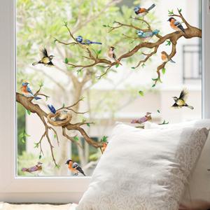 새들이 가지에 앉아 있는 재사용 가능한 정적 창 스티커, 유리 스티커, 양면 패턴 제거 가능한 스티커, DIY 스티커, 가정 사무실 장식, 거실 침실 창 예술 스티커