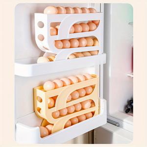 냉장고용 4단 슬라이드 아웃 계란 홀더 - 현대적 플라스틱, 낙하 방지 디자인, 공간 절약형 주방 수납 솔루션