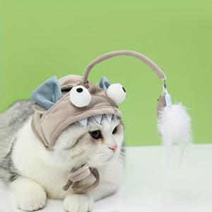 애완 동물 고양이 티저 장난감, 헤드 장착 고양이 헤드 기어, 대화 형 셀프 서비스 조정 가능한 크기 고양이 모자 장난감