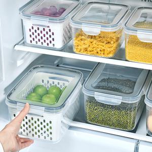1pc 식품 배수 상자, 두꺼운 투명 신선 유지 상자, 냉장고 과일 야채 배수 Crisper, 생강 마늘 녹색 양파 식품 저장 용기, 주방 악세사리