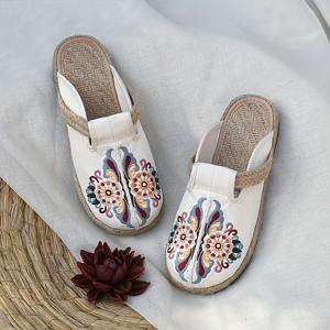 여성들을 위한 민족 스타일의 꽃무늬 플랫 슬라이드, 캐주얼한 슬립온 에스파드릴 신발, 가벼운 여름 슬라이드