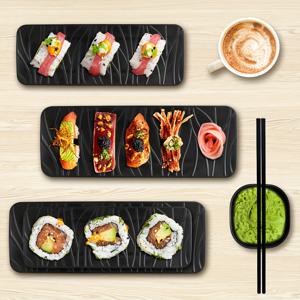 6피스 일본식 스시 서빙 세트 - 접시, 디핑 볼 & 블랙 젓가락 포함, 가정 및 레스토랑용.