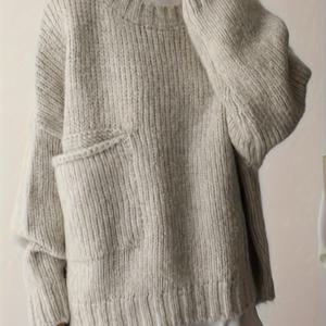 플러스 사이즈 솔리드 포켓 스웨터, 가을과 겨울을 위한 캐주얼 롱 슬리브 크루 넥 스웨터, 여성의 플러스 사이즈 의류