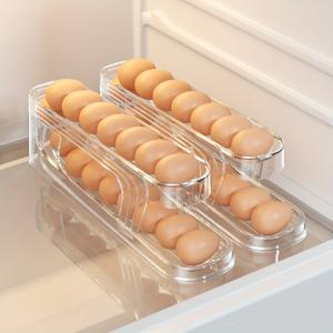 투명 플라스틱 냉장고 계란 보관함, 뚜껑이 있는 이중 계란 보관함, 식품 접촉 안전, 주방 냉장고 계란 트레이 바구니 (1팩)