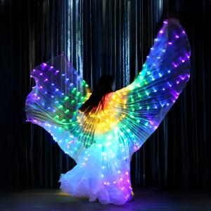성인 댄서 나비가 노래하는 무대 공연과 벨리댄스 카니발 파티 사진 소품을 위한 LED 다채로운 빛 춤 날개 망토