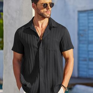 남성 캐주얼 스트라이프 버튼업 반팔 셔츠, 통기성 좋은 소재의 세련된 여름 옷