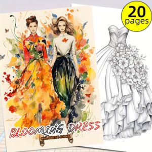 블루밍 드레스 어른용 컬러링북 - 무한한 창의력을 위한 20페이지 두꺼운 에디션, 이상적인 휴일 및 새해 선물, 6.69X9.84인치