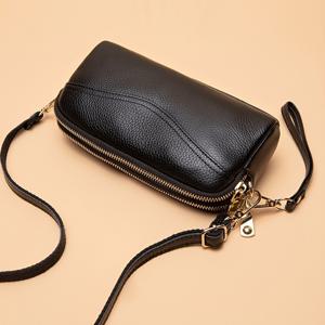작은 지퍼 크로스바디 가방, 여성용 더블 레이어 클러치 지갑, 단색 손목 지갑