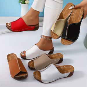 여성용 단색 스타일리시 샌들, 플랫폼 슬립온 부드러운 밑창 여름 산책화, 낮은 웨지 편안한 신발