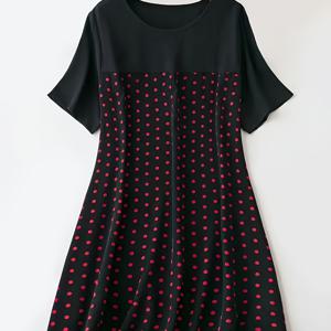 봄과 여름을 위한 캐주얼한 반팔 드레스, 플러스 사이즈의 도트 프린트 슬림 드레스, 여성용 플러스 사이즈 의류