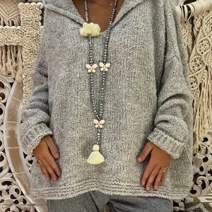 플러스 사이즈 솔리드 후드 스웨터, 가을과 겨울을 위한 캐주얼 롱 슬리브 스웨터, 여성의 플러스 사이즈 의류