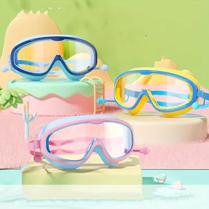 야외 수영 고글 대형 프레임 방수 안개 방지 UV 보호 수영 안경 (14세 이상용 귀마개 포함)