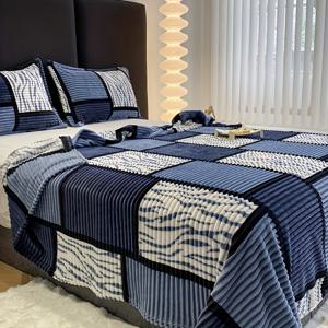 현대적인 체크무늬 패턴의 플란넬 플리스 침대 담요 - 모든 계절용 폴리에스터 다용도 직조 담요로 장식된 특징 - 세탁기 세탁 가능한 아늑한 커버