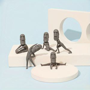 5피스 모아이 만화 피규어 세트 - PVC 미니 조각상 & 홈 데코용 이스터 인형