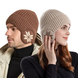 스노우 플레이크 귀마개 솔리드 겨울 모자, 야외 통기성 비니 귀 보호 열 따뜻한 니트 모자, 남여 모자