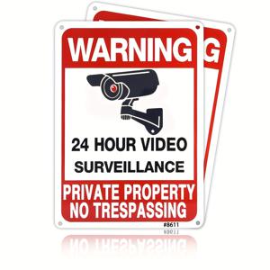 2pcs 개인 재산 금지 표지판, 야외 비디오 감시 표지판, UV 인쇄, 알루미늄 10 X 7 인치, 집, 비즈니스, 드라이브웨이 경보, CCTV용 보안 카메라 표지판