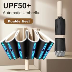 1pc 10 뼈 자동 우산, 해와 비의 이중 사용 UV 보호 우산, 방수 방풍 우산, 반사 스트립이 있는 안전 보호 우산, 여행용 소형 우산