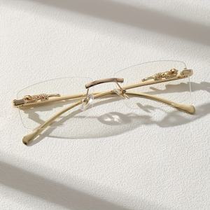 여성을위한 투명 렌즈 안경 남성 무테 금속 사각형 프레임 안경 얇은 새겨진 사원 안경