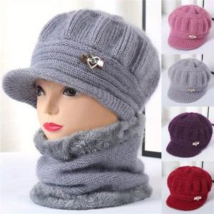여성용 니트 모자 스카프 - 패션 플러시 니트 스카프 및 따뜻하고 순수한 색상 심플한 모자