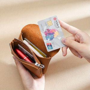 미니 빈티지 비건 동전 지갑, 진짜 가죽 카드 케이스, 여성용 휴대용 카드 홀더 & 지갑
