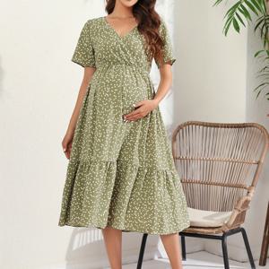 여름을 위한 여성 임산부 하트 프린트 맥시 드레스