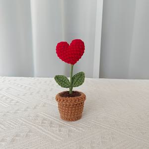 1개, 수제 크로셰 하트 모양 화분, 발렌타인데이 선물, 사랑을 주제로 한 장식용 인공 꽃, 홈 데코