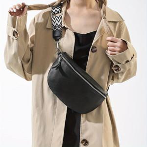 여성 패션 크로스바디 가슴 가방, PU 가죽 허리 가방, 조절 가능한 기하학적 스트랩이 있는 캐주얼 어깨 파우치