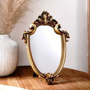 1pc 빈티지 유럽 스타일 골드 플로랄 패턴 독특한 모양의 거울, 교수형 또는 탁상 왕궁 장식 거울 홈 벽 장식 또는 허영