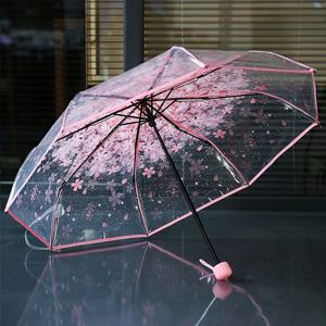 1pc 접이식 태양 수동 우산, 꽃 패턴의 귀여운 투명 로맨틱 우산