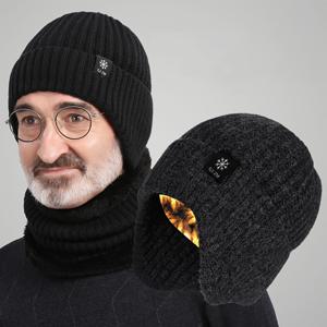 남성용 겨울 방한 및 따뜻한 모자, 귀 보호 두꺼운 니트 비니 모자 & 스카프 세트