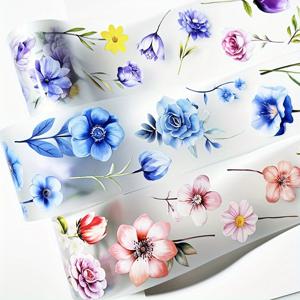 3개 세트 2m/롤 핑크 블루 보라색 꽃 PET 테이프 장식용 스크랩북 스티커 쓰레기 일지 재료 카드 만들기 예술 용품