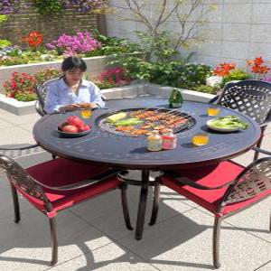 야외 바베큐 그릴 테이블 식탁 숯불 장작 화로대 화롯대 의자 세트