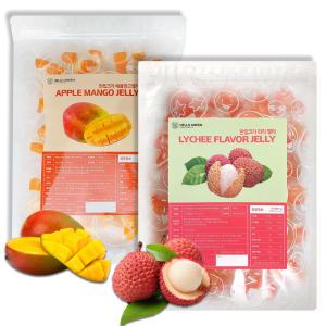 헬로우그린 애플망고 젤리 1kg+리치 젤리 1kg(팩) 세트 개별포장