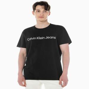 [CK진] 남성 레귤러핏 인스티튜셔널 로고 스트레치 반팔 티셔츠(J321612R)