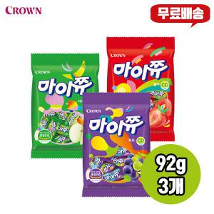 크라운 마이쮸필로우(92g) 3개 무료배송/포도1+사과1+딸기1/어린이집 간식선물/비타민함유