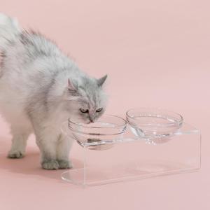 [스튜디오알로티] 세련된 루미 펫테이블 유리볼 포함 고양이 강아지 밥그릇 물그릇 아크릴 식기 식탁 수반