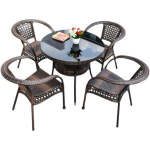 4인용 라탄 야외 테이블 의자 세트 테라스 베란다 정원 카페 티테이블
