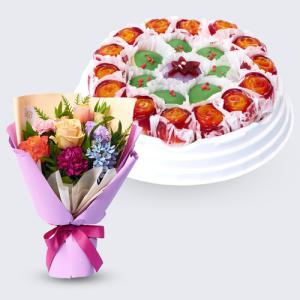로망스 꽃다발 + 꽃모찌떡케익(대) 꽃배송