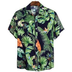 남성용 해변 캐주얼 반팔 단추 다운 셔츠, 열대 잎 꽃무늬 3D 인쇄 의류, 여름 휴가용 하와이안