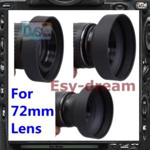 Tamron Zeiss Sigma PA203 용 3 단계 위치 고무 렌즈 후드 차양 커버 72mm 3-in-1 3in 1
