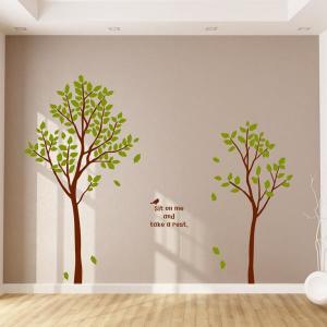 그래픽 스티커 숲속의나무2그루 데코 인테리어 포인트 유리 디자인
