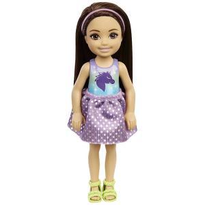 바비 6719503535 Barbie 첼시 인형, 긴 스트레이트 블랙 헤어와 갈색 눈을 가진 작은 인형, 탈착식 드레스
