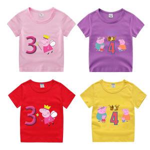 어린이용 페파 피그 티셔츠, 아기 면 티셔츠, 유아 생일 번호 상의, 반팔 여름 옷 선물