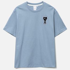푸마 X 아미 체스트 패치 숏 슬리브 리브드 크루넥 티셔츠 블루 535992 73