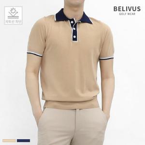 빌리버스 골프웨어 일반핏 남성 반팔티 니트 배색 카라 여름 티셔츠 BOJT012