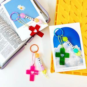 [보리보리/맘아트]맘아트 DIY 한글 비즈 십자가 키링 만들기 키트 교회 성경학교