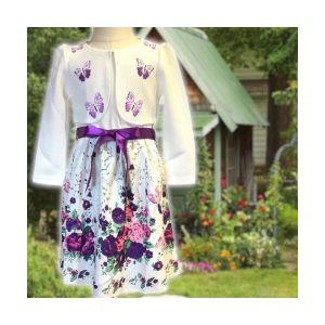[관부가세포함] 2피스 여아 피나포어 드레스 볼레로 재킷 나비 꽃무늬 새틴 리본