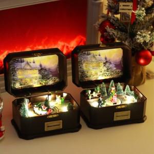 크리스마스 오르골박스 트리 산타 선물 LED 상자 빈티지 장식 소품 피규어 조카